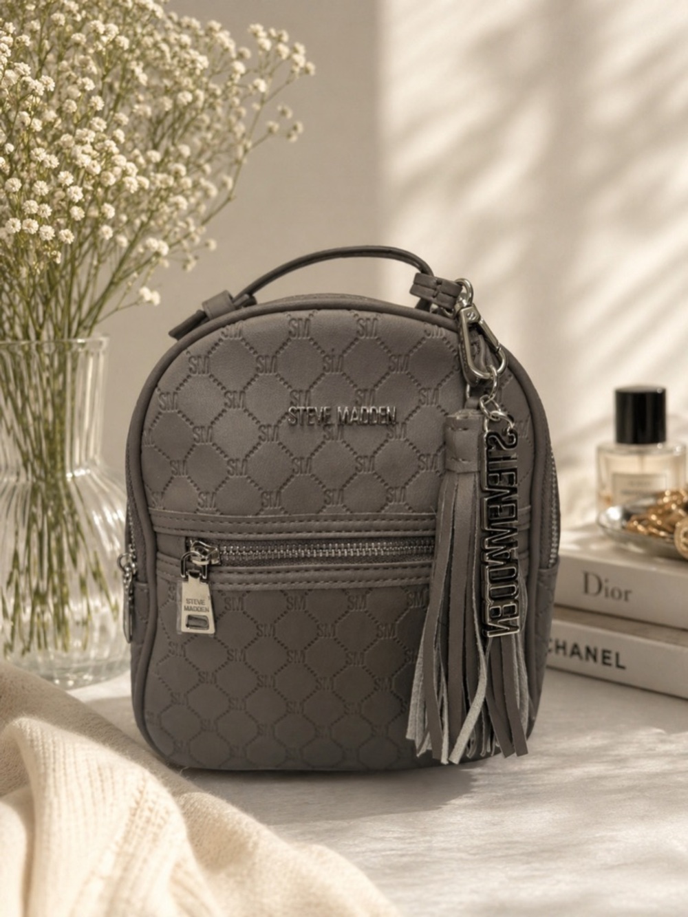 Steve Madden Gray Mini Tassel Backpack Crossbody